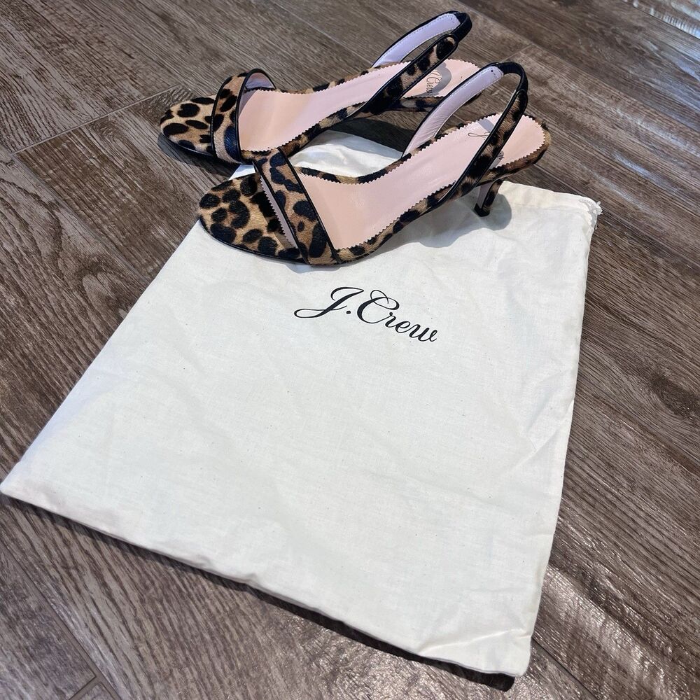 J.Crew Heels Women’s 6.5 Leopard Calf Hair Slingback Pumps Pointed Toe Kitten